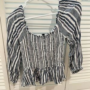 American Eagle Off the shoulder striped navy and white top
